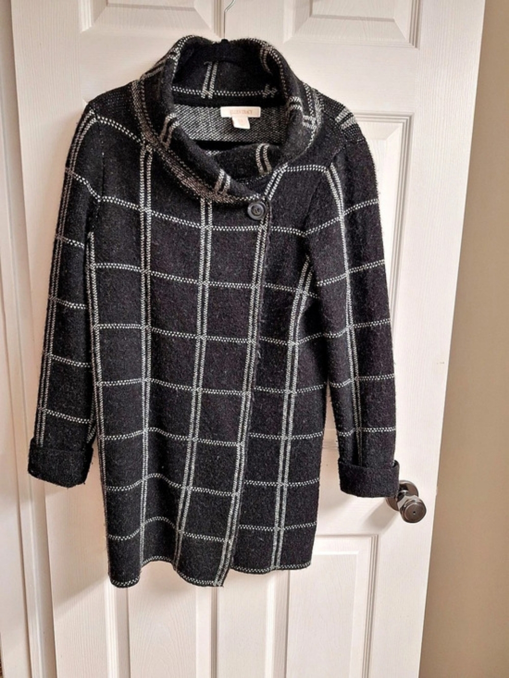 Ellen Tracy Plaid Wool Blend Coat in Black & White Size 1X
